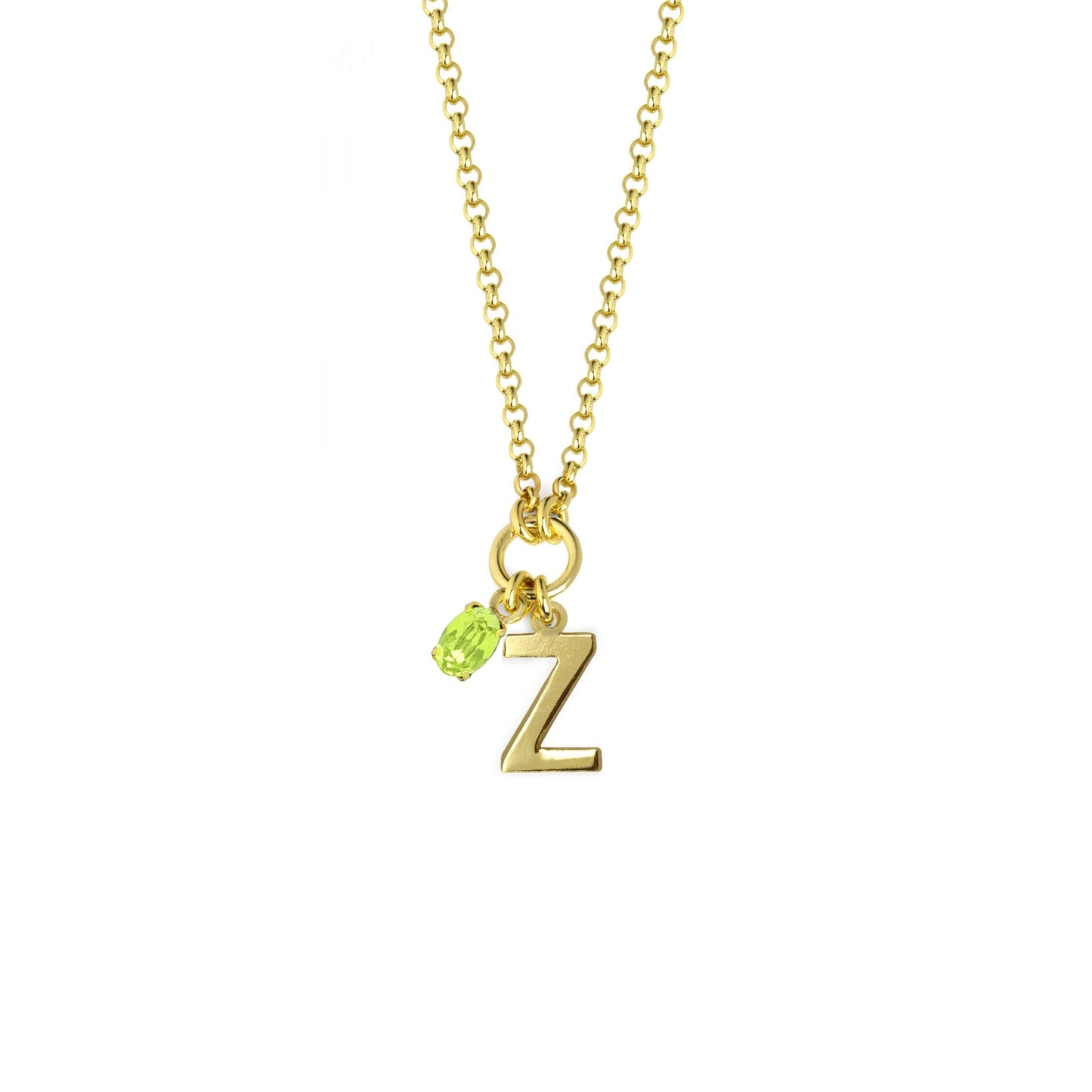 Collar corto Initiale letra cristal verde en Plata baño Oro
