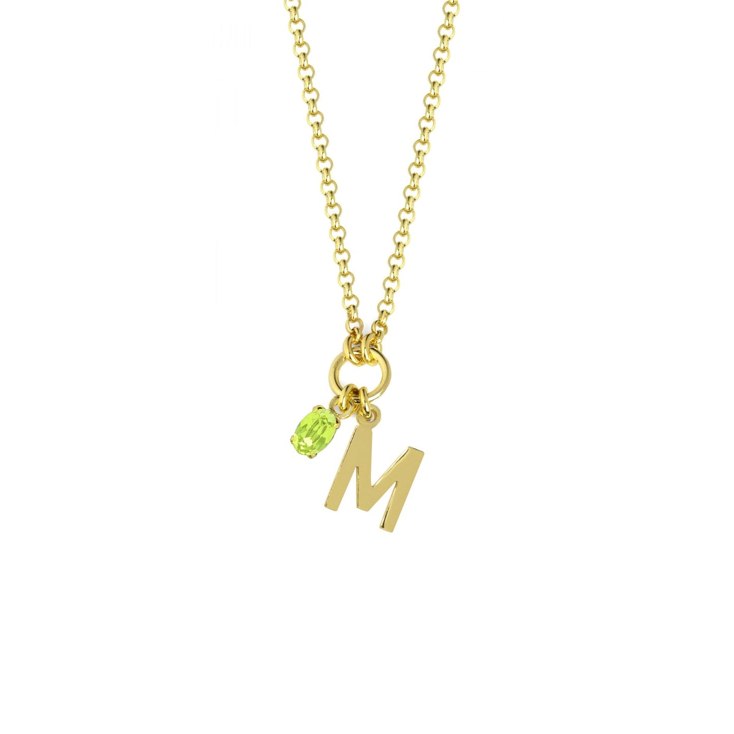 Collar corto Initiale letra cristal verde en Plata baño Oro