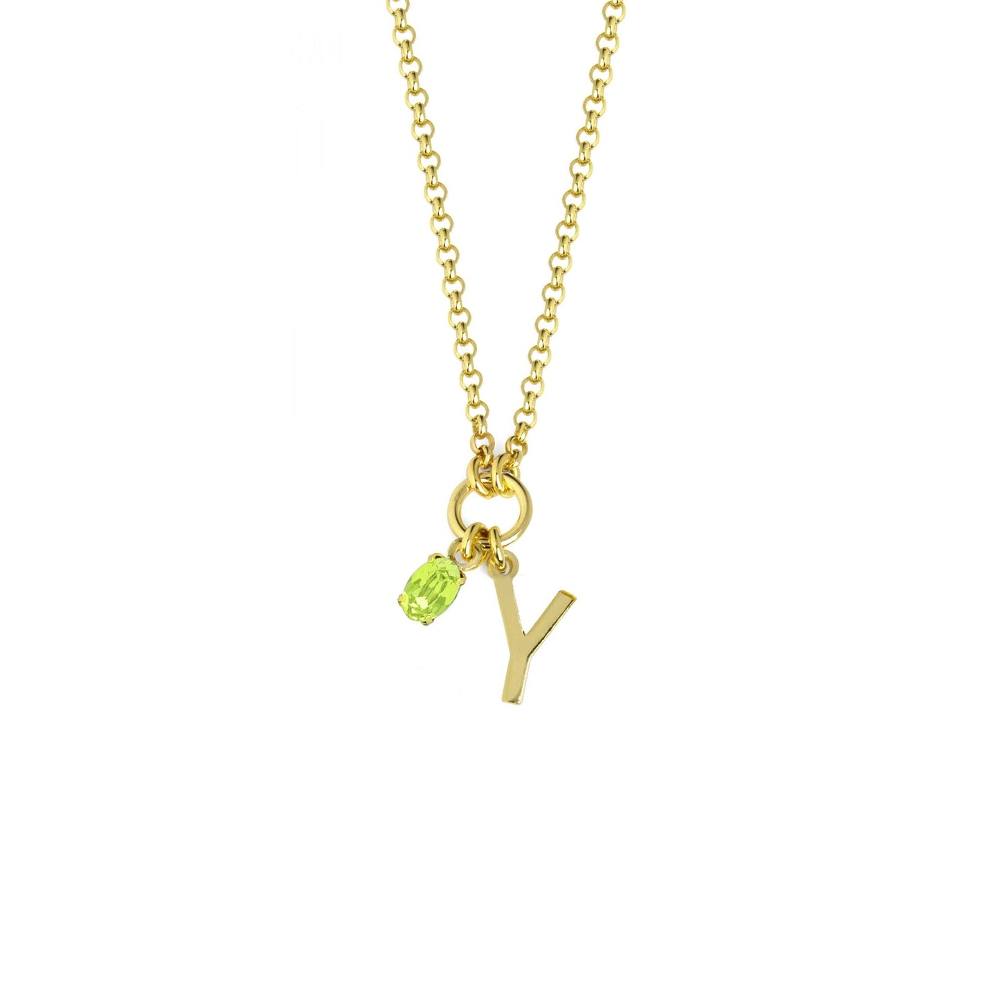 Collar corto Initiale letra cristal verde en Plata baño Oro