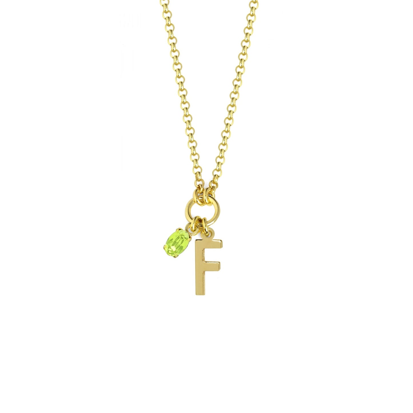 Collar corto Initiale letra cristal verde en Plata baño Oro