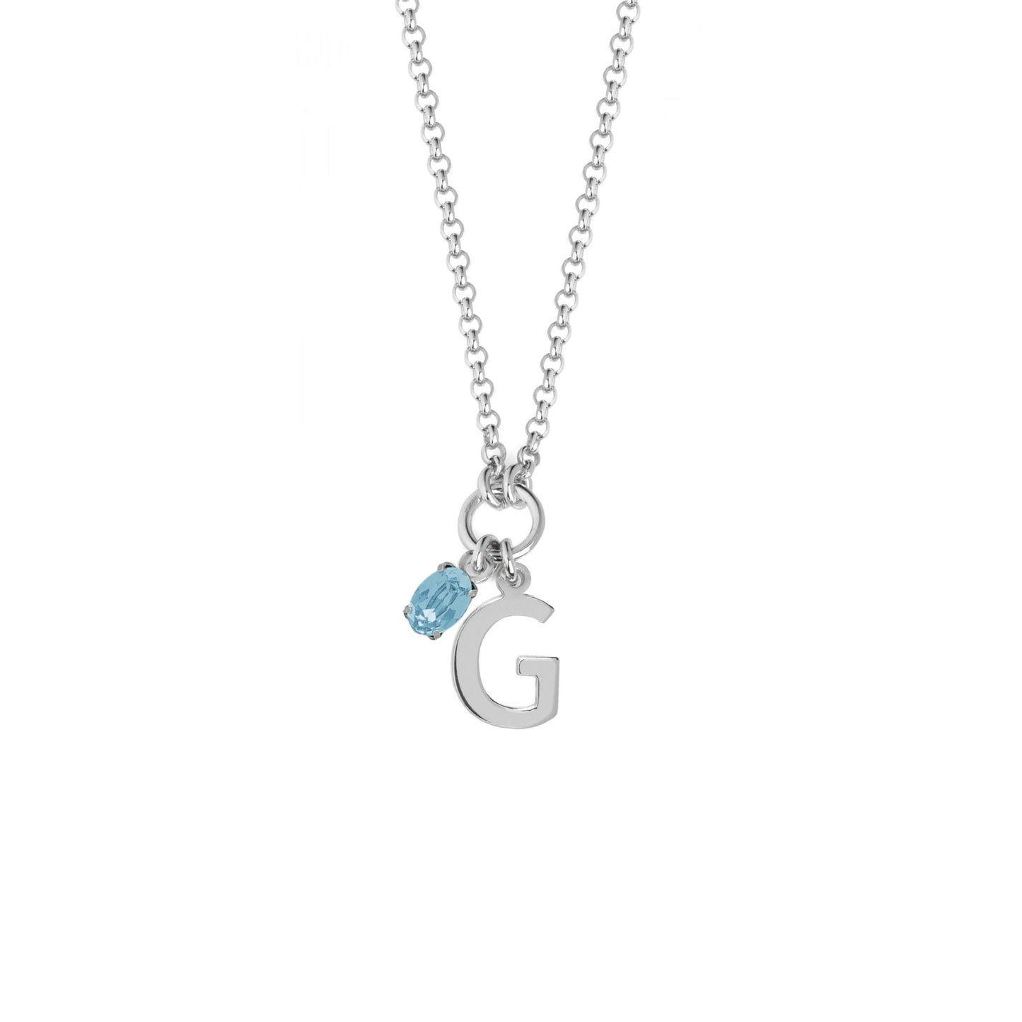 Collar corto Initiale letra cristal azul en Plata baño rodio