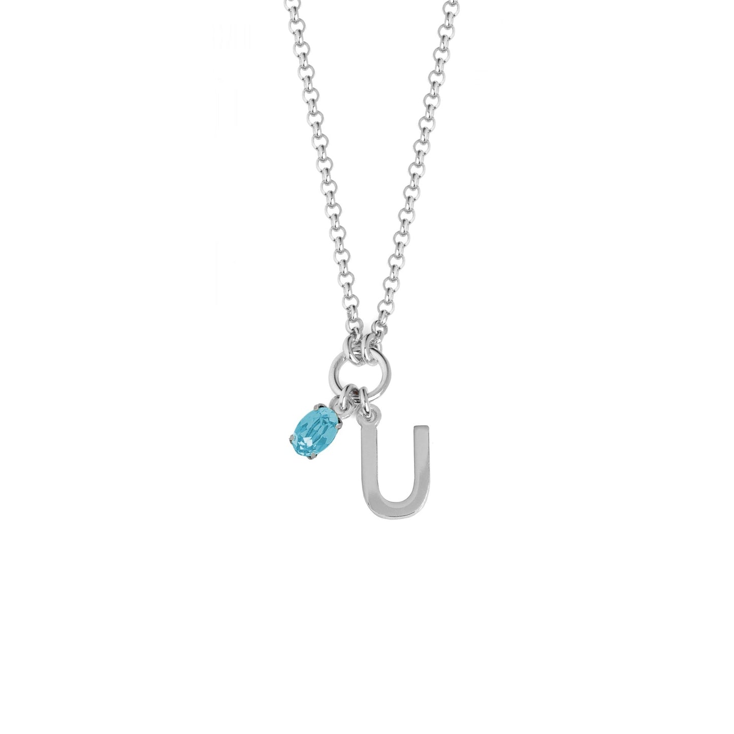 Collar corto Initiale letra cristal azul en Plata baño rodio