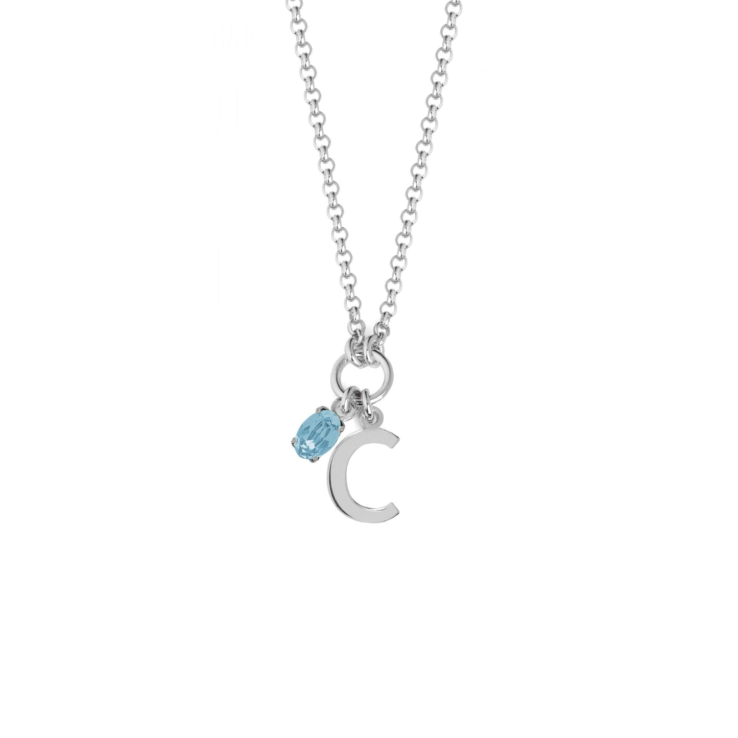 Collar corto Initiale letra cristal azul en Plata baño rodio