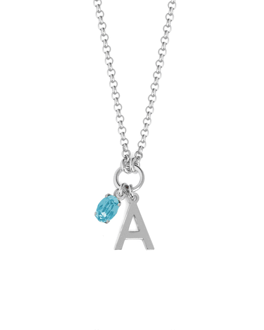Rhodium Plated Sterling Silver Short necklace letter blue crystal from Initiale