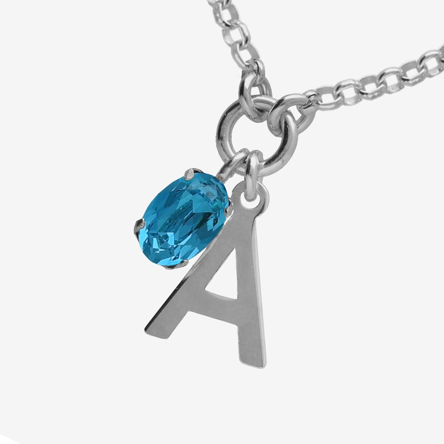 Collar corto Initiale letra cristal azul en Plata baño rodio