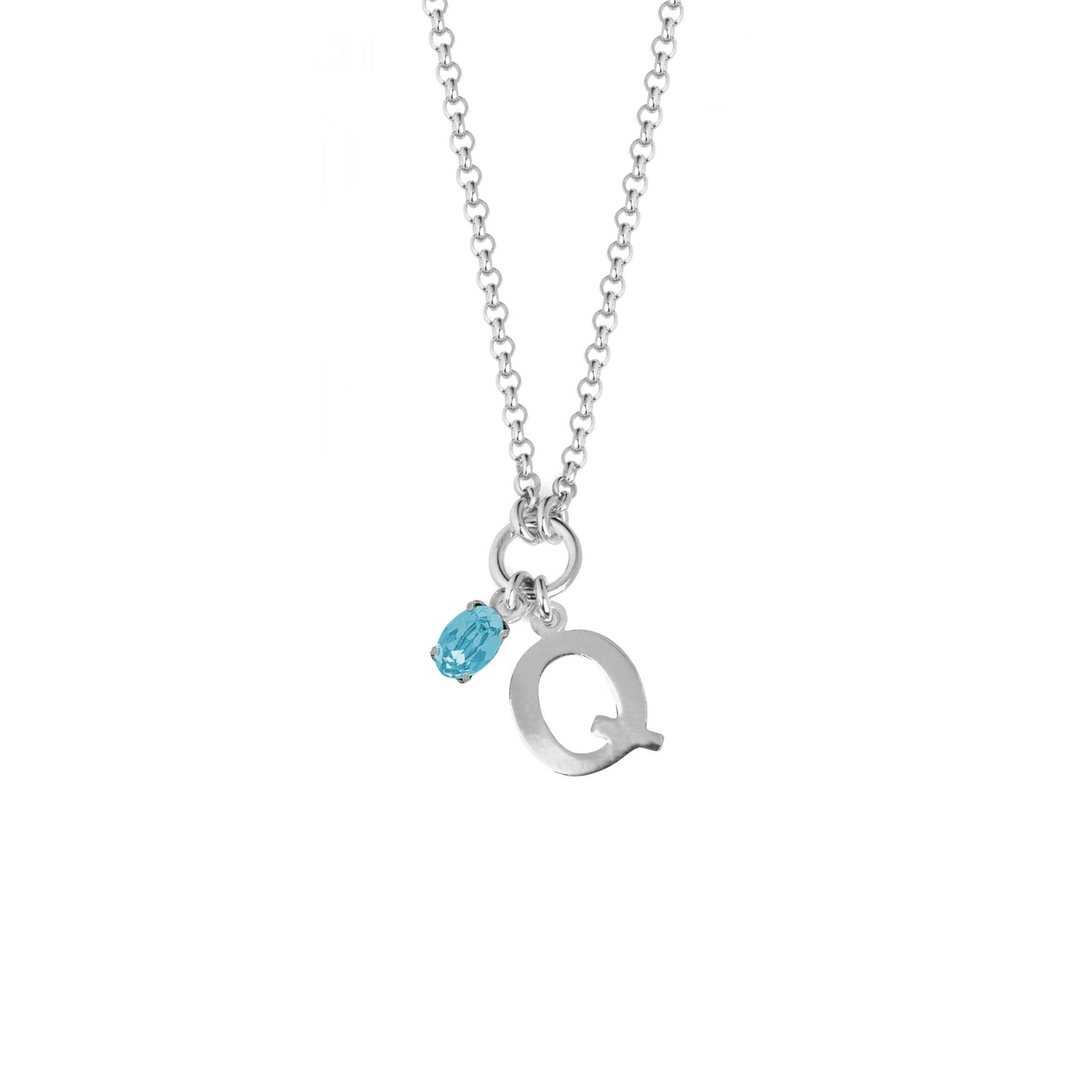 Collar corto Initiale letra cristal azul en Plata baño rodio