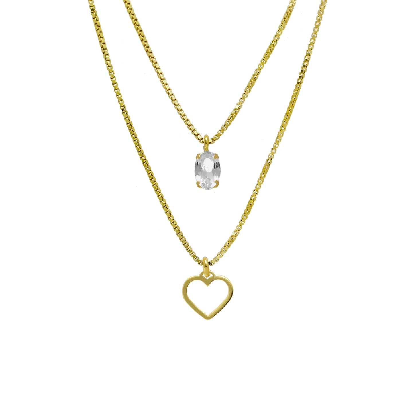 Collar layering Genoveva corazón cristal blanco en Plata