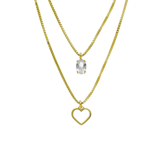 Collar layering Genoveva corazón cristal blanco en Plata