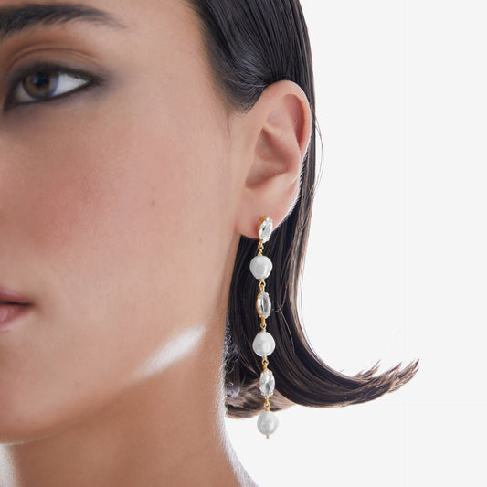Pendientes largos Purpose cristales y perla barroca blanco en Plata