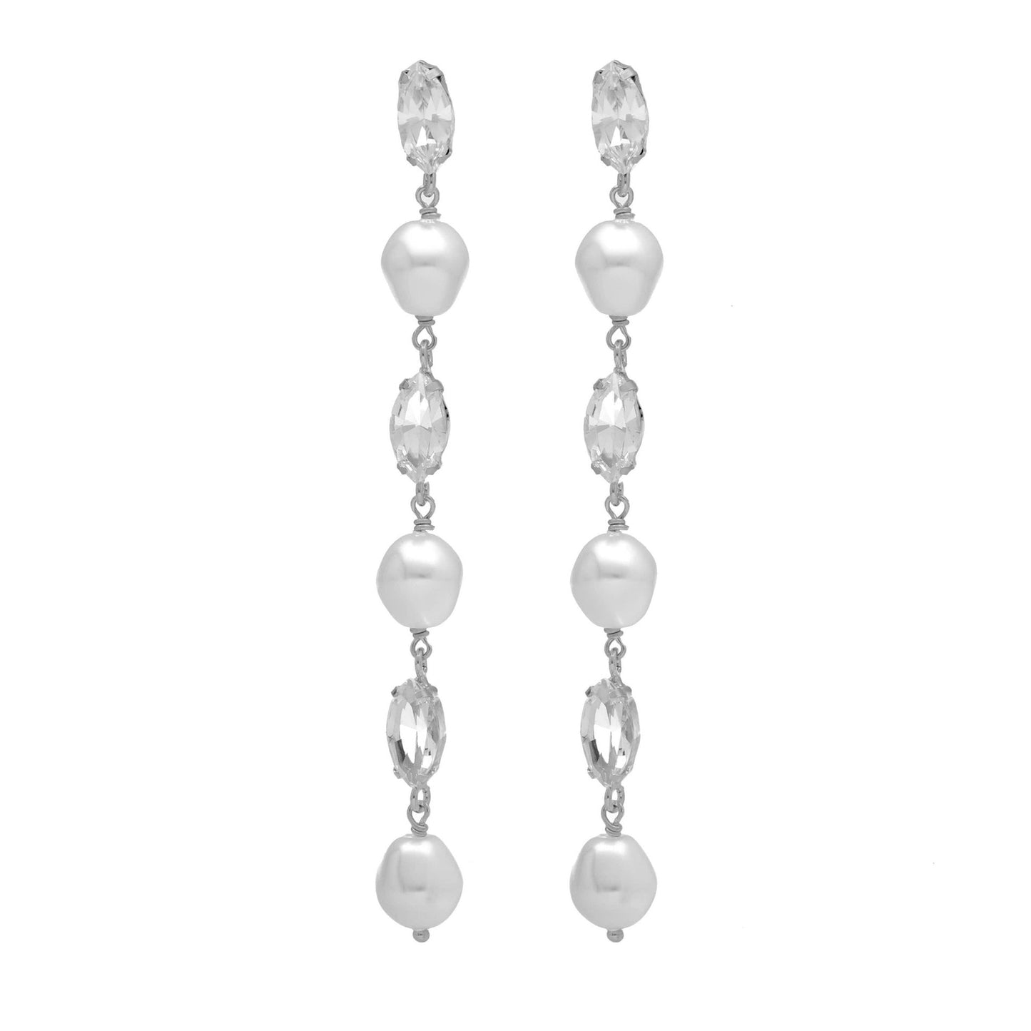 Pendientes largos Purpose cristales y perla barroca blanco en Plata