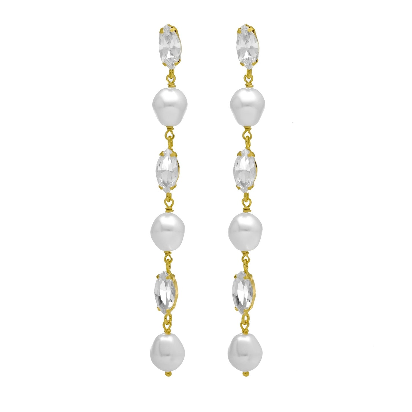 Pendientes largos Purpose cristales y perla barroca blanco en Plata