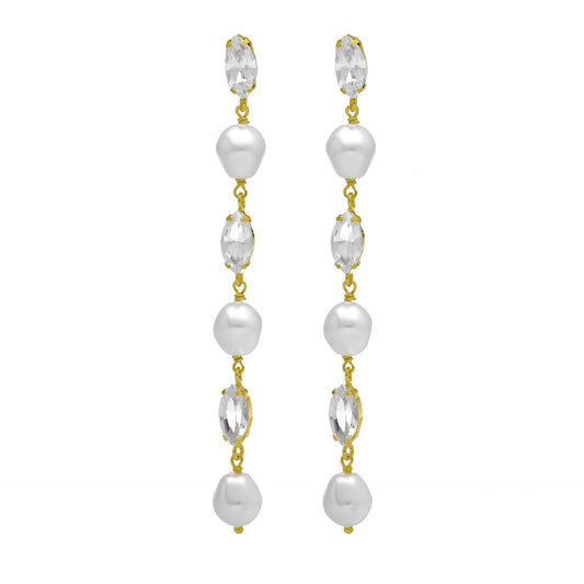 Pendientes largos Purpose cristales y perla barroca blanco en Plata