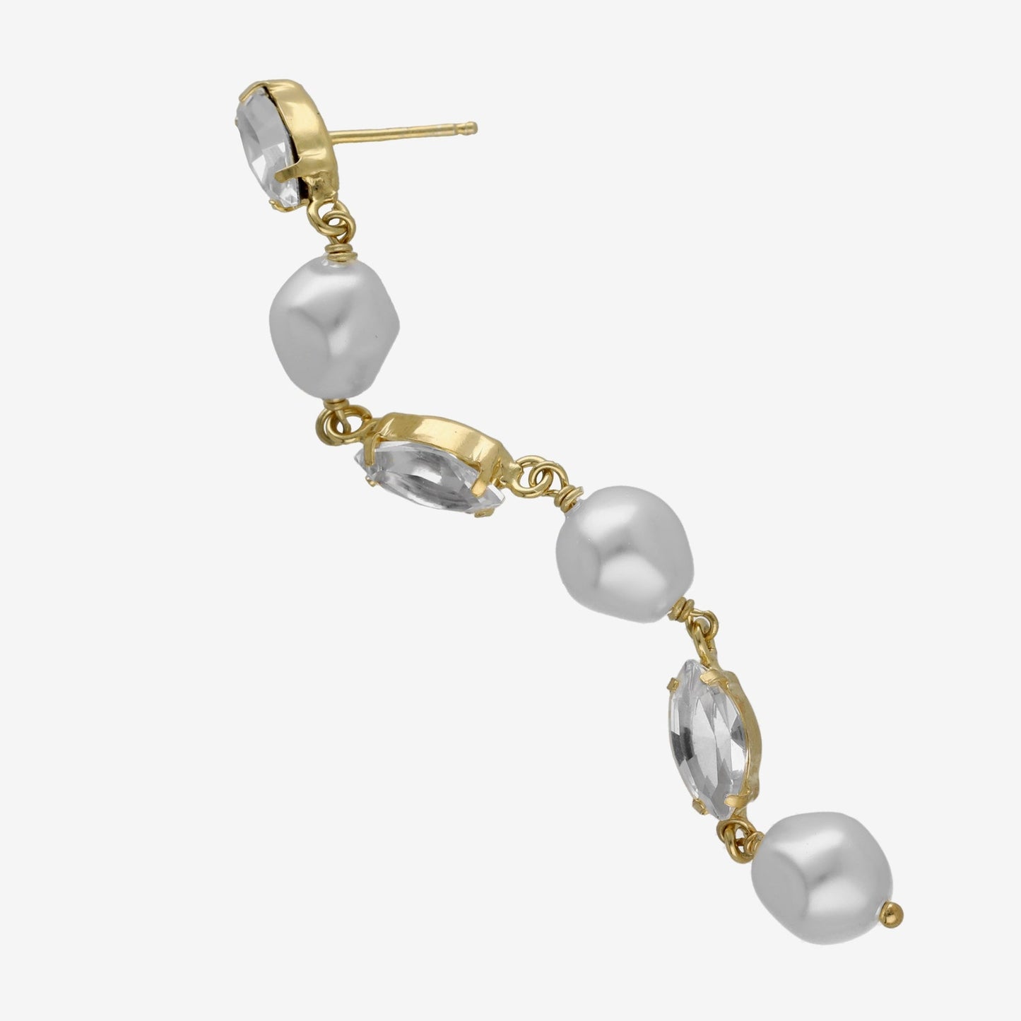 Pendientes largos Purpose cristales y perla barroca blanco en Plata