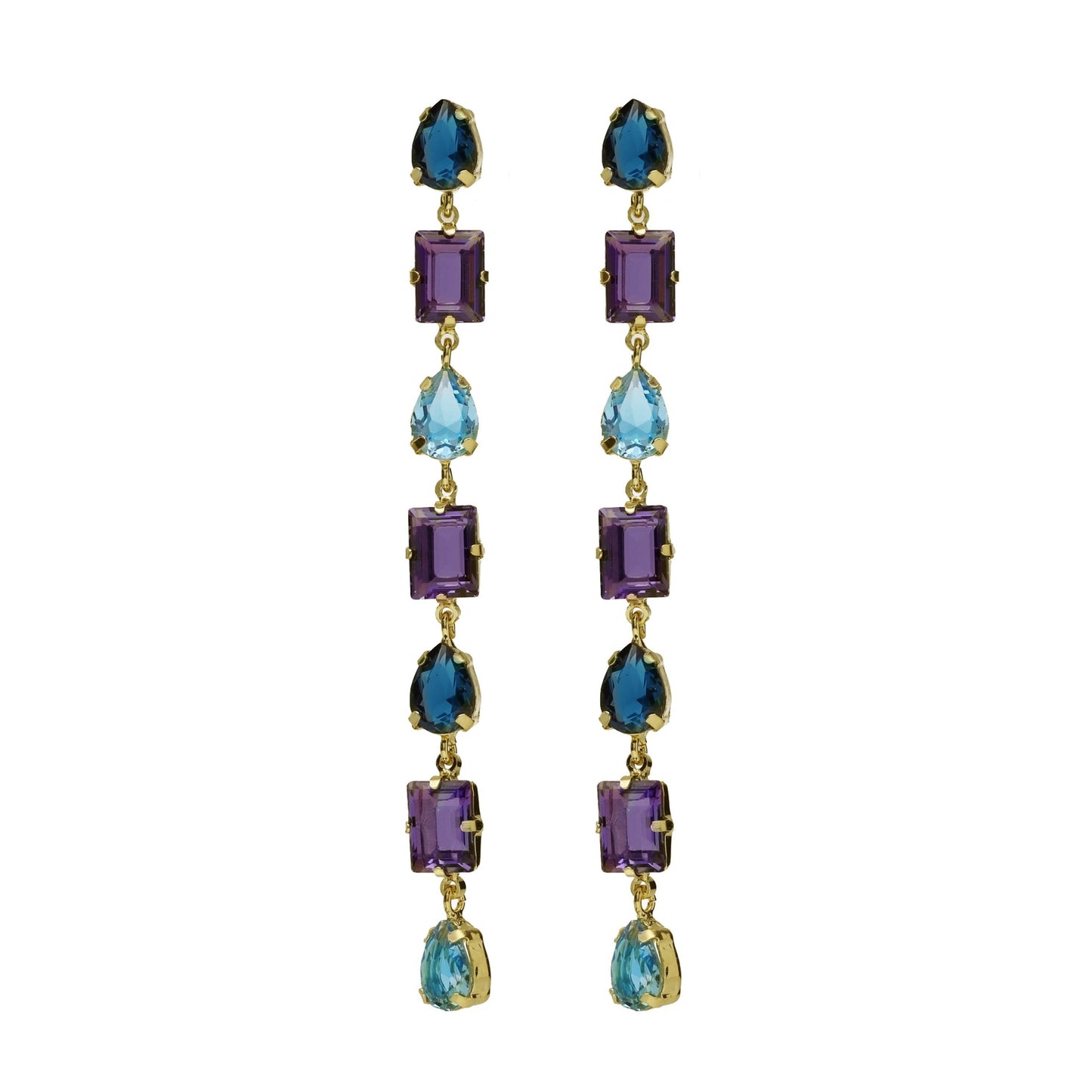 Pendientes largos Balance cristal morado en Plata