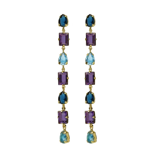 Pendientes largos Balance cristal morado en Plata