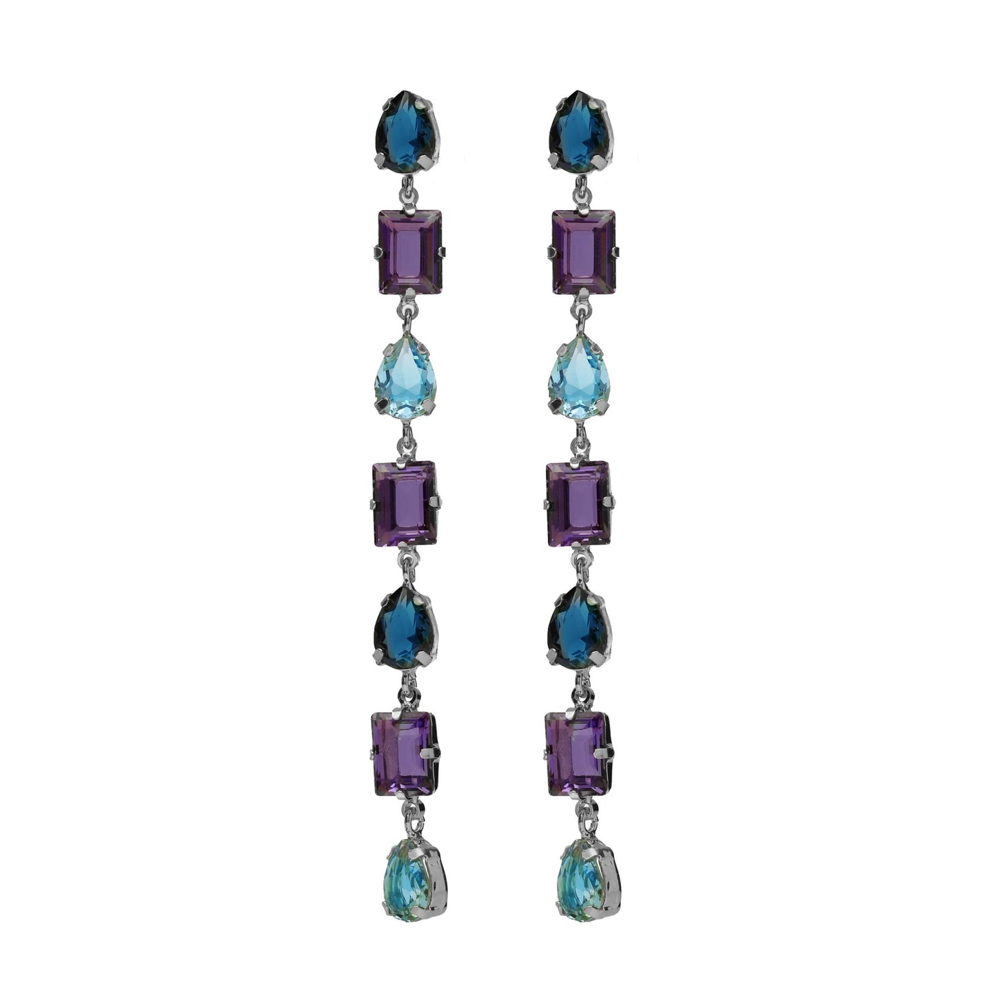 Pendientes largos Balance cristal morado en Plata