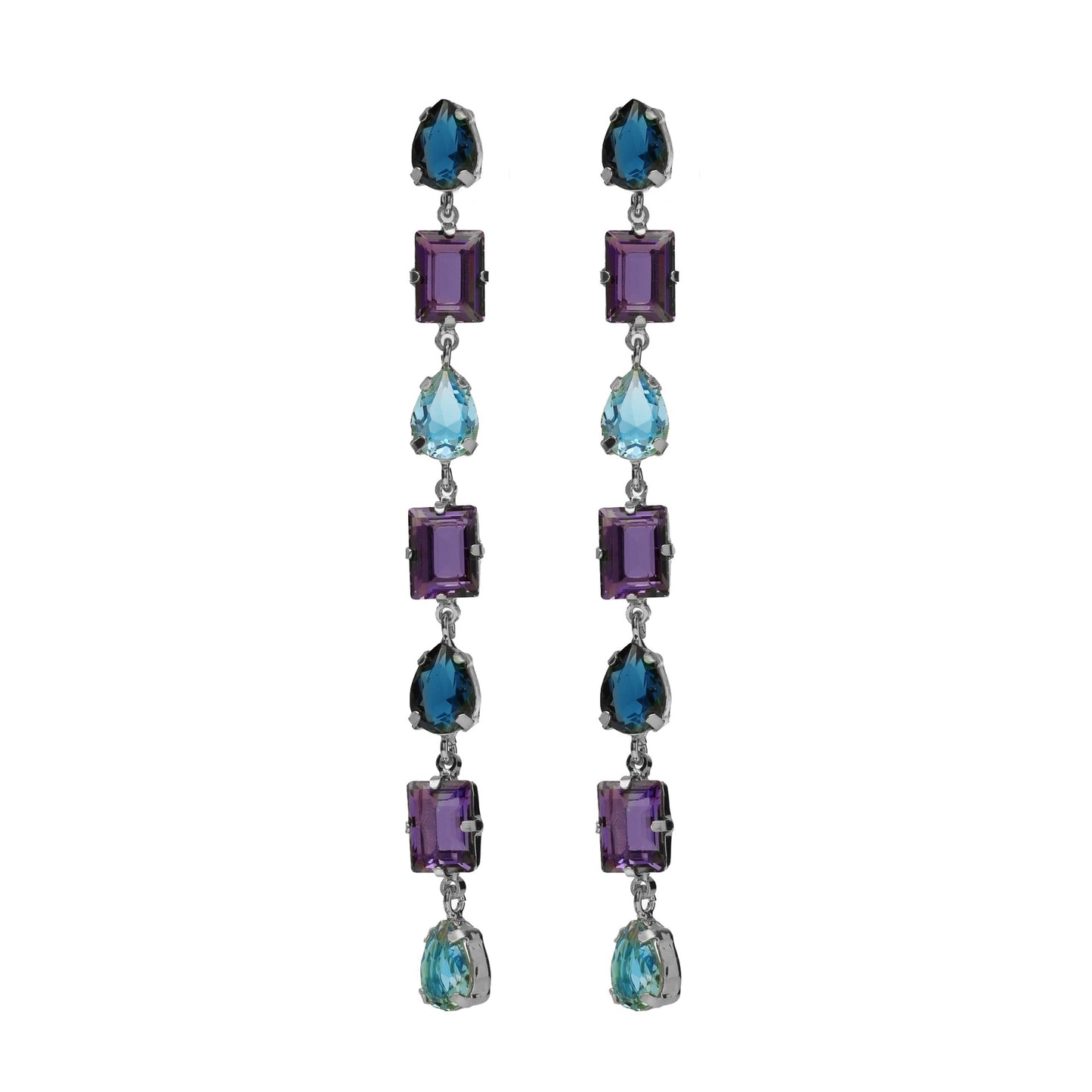 Pendientes largos Balance cristal morado en Plata
