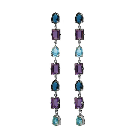 Pendientes largos Balance cristal morado en Plata