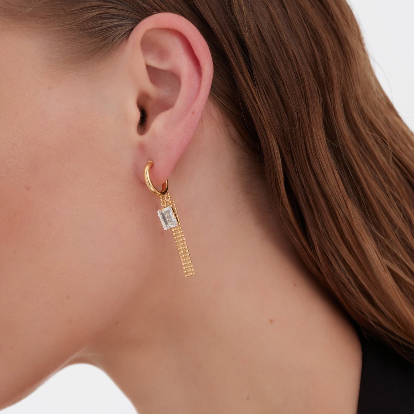 Pendientes aro Empire malla cristal blanco en Plata