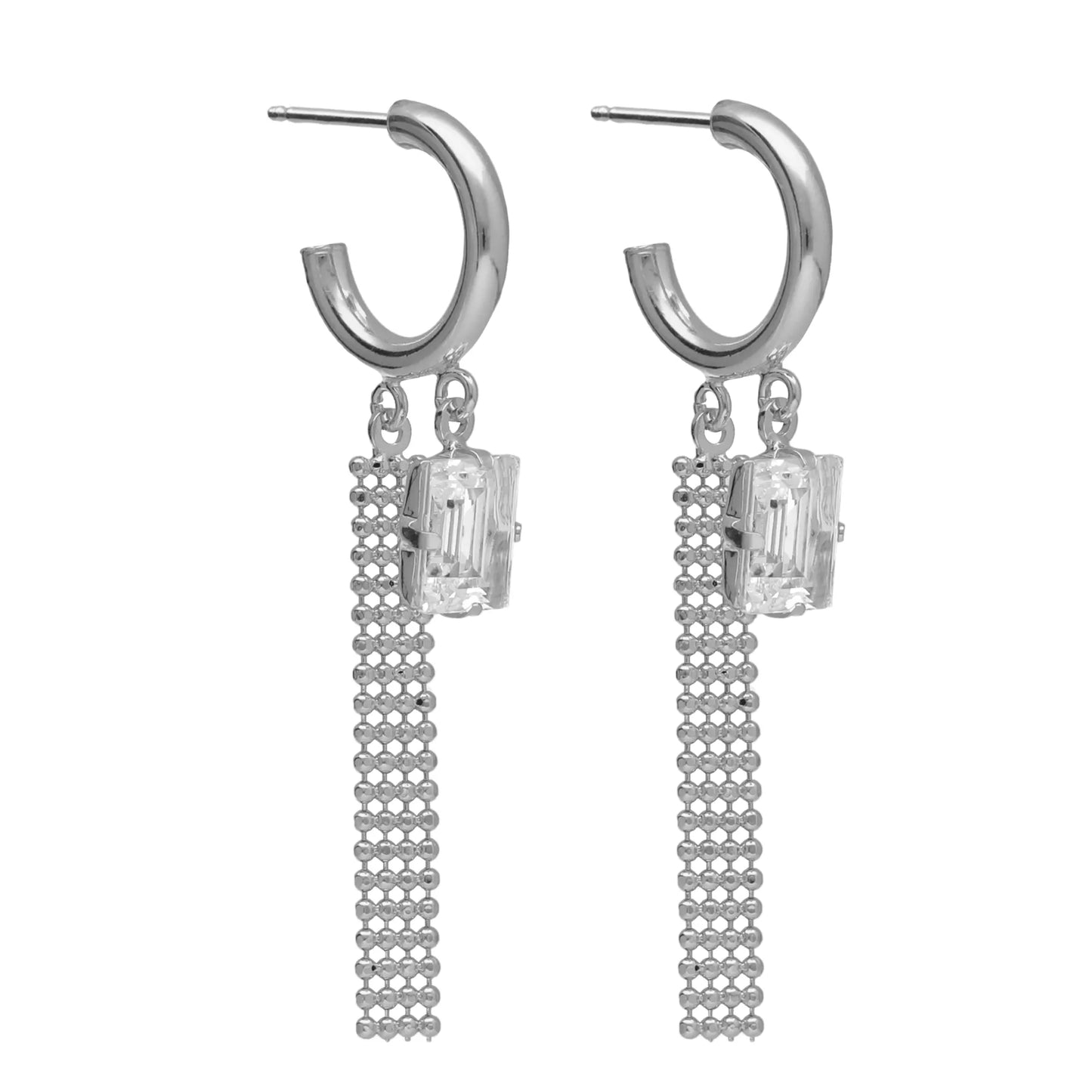 Pendientes aro Empire malla cristal blanco en Plata