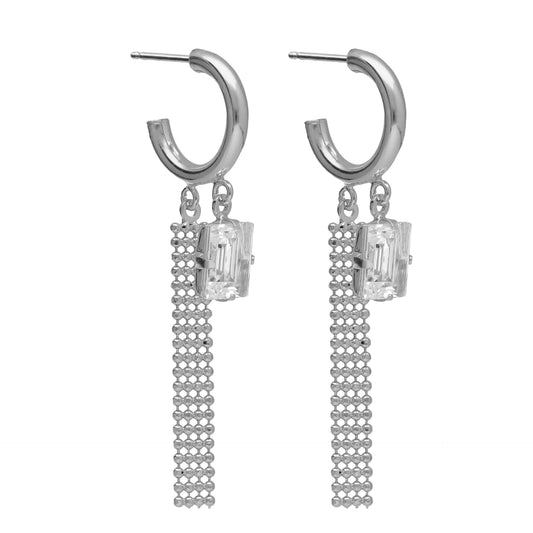 Pendientes aro Empire malla cristal blanco en Plata