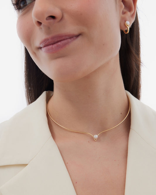 Choker Solene con perla en Plata baño Oro
