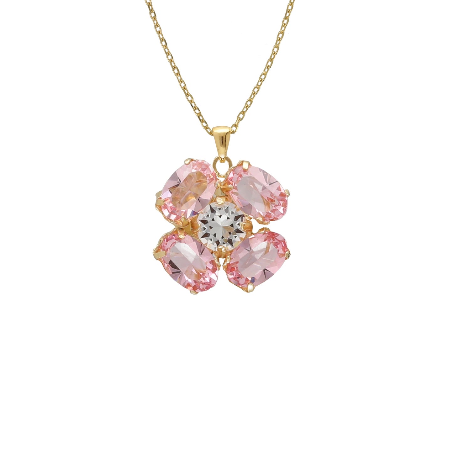 Gold-plated Sterling Silver God Morgen short flower necklace with crystal