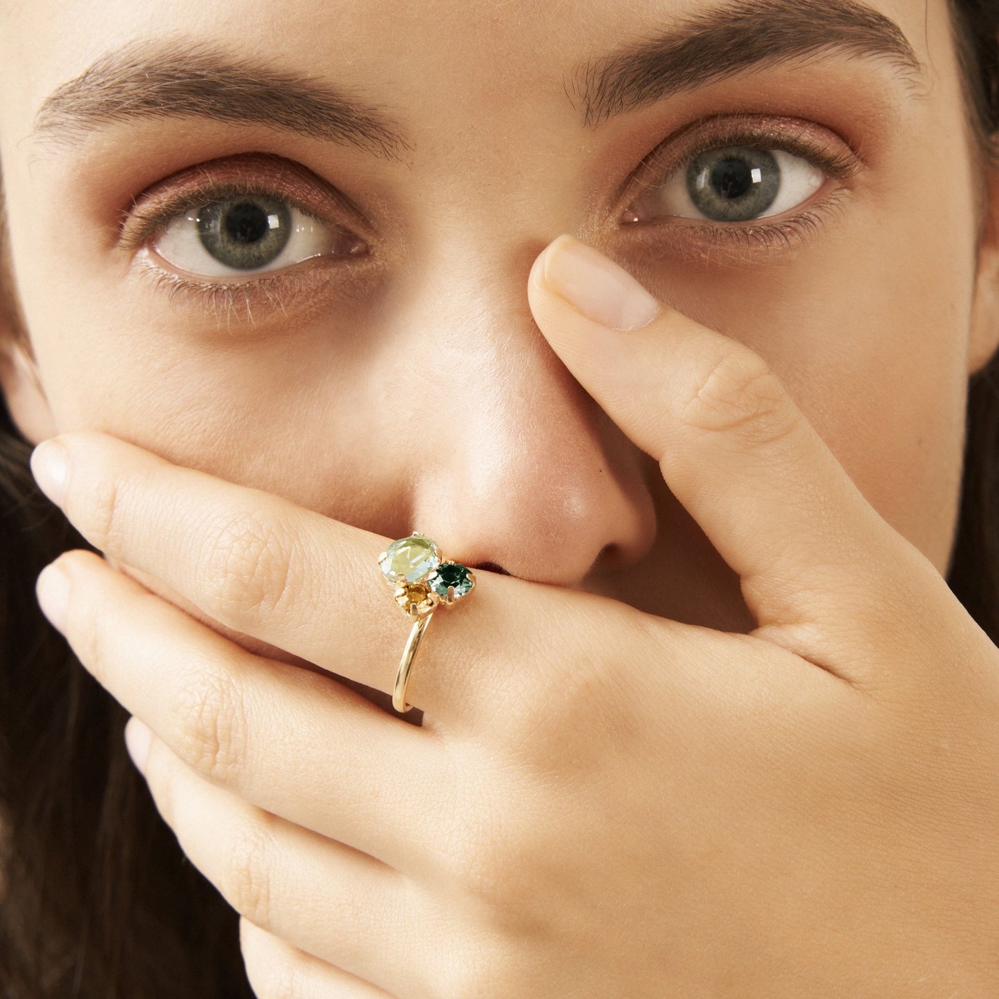 Anillo ajustable Alexandra Colourful cristal en Plata baño Oro