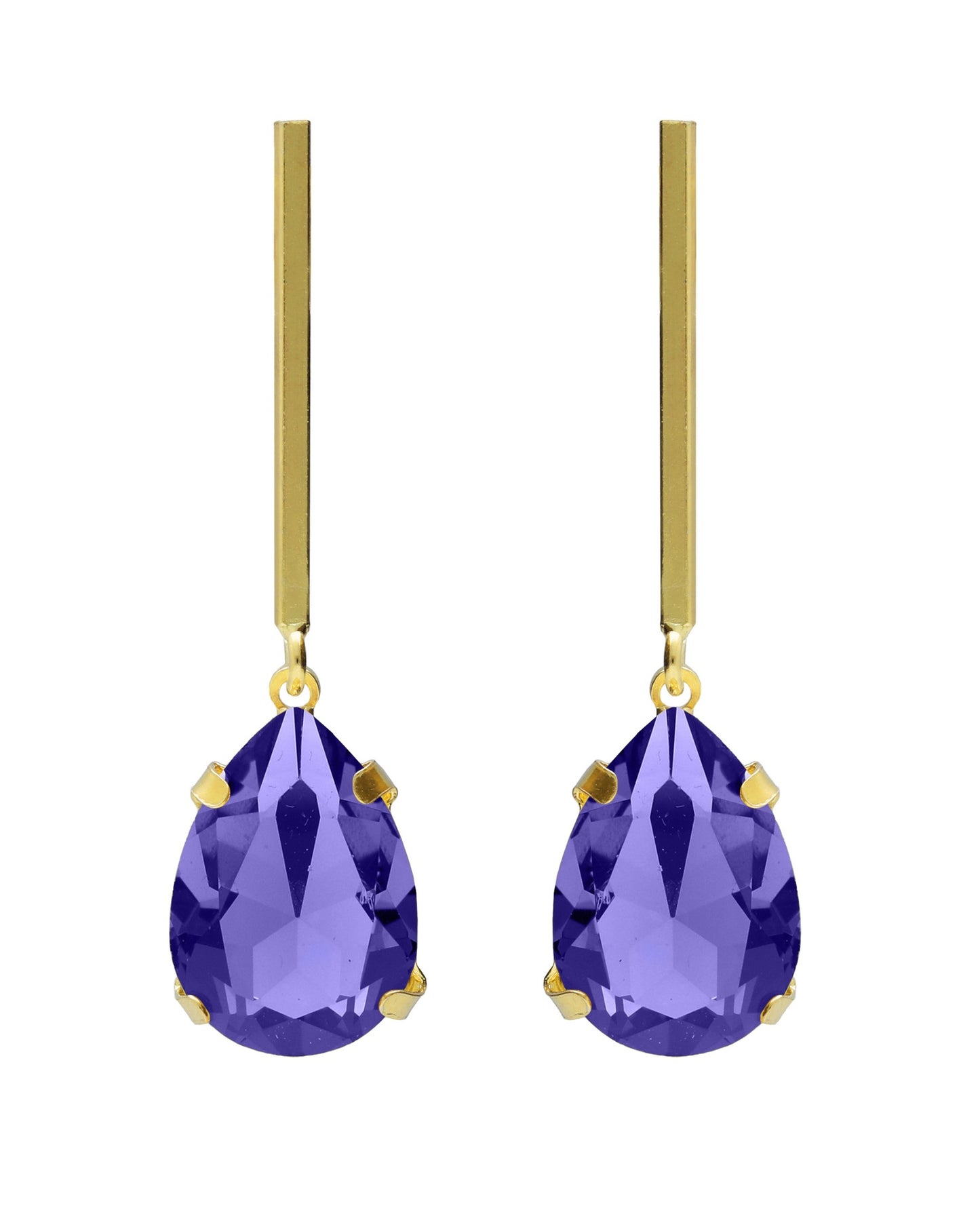 Pendientes largos Fleur lágrima con cristal en Plata baño Oro