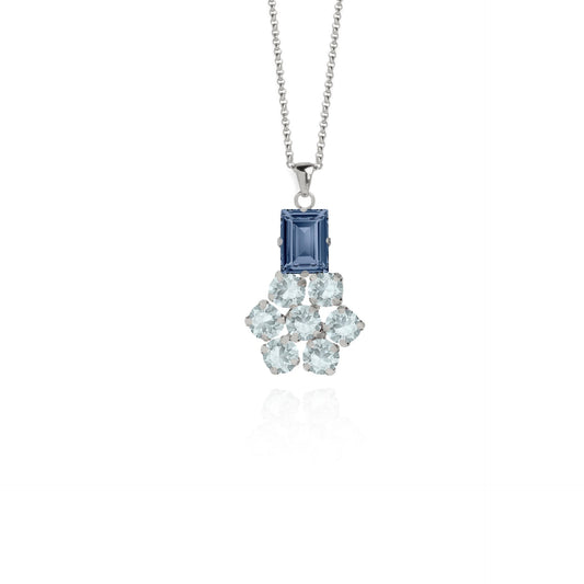 Collar corto Antonella flor cristal azul en Plata baño rodio