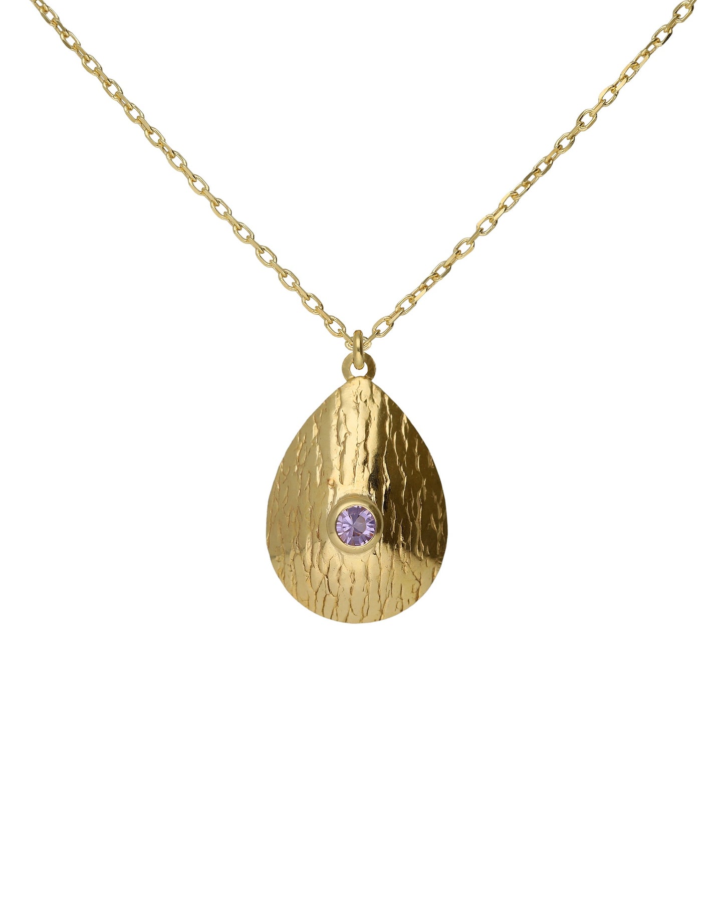 Collar corto textura gota Bruma con cristal violeta en Plata baño Oro