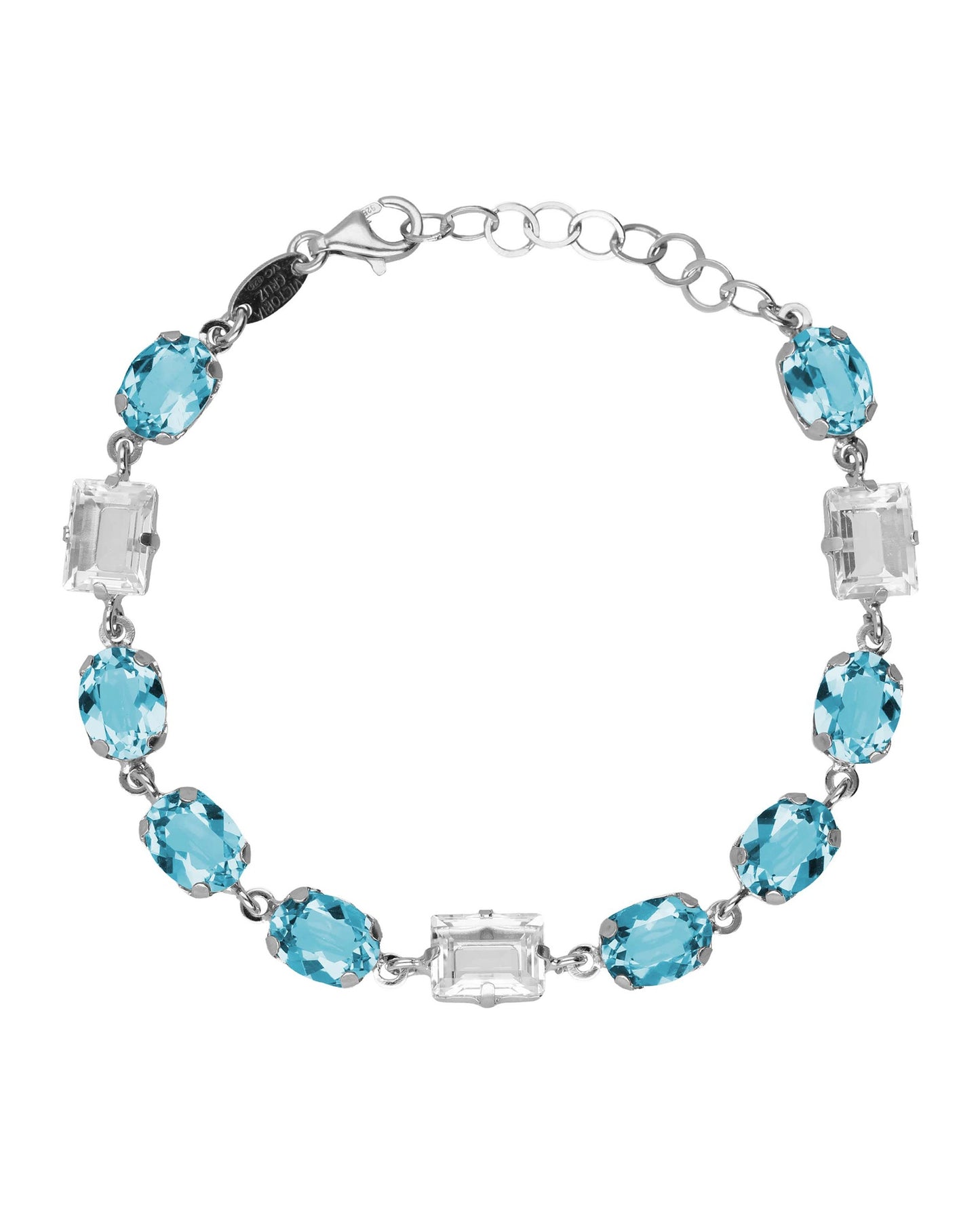 Pulsera oval Ombra con cristal en Plata baño Rodio