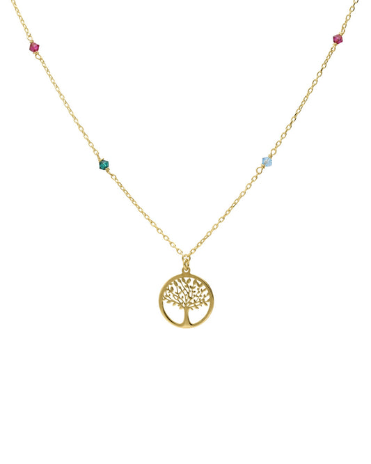 Collar corto Azure árbol vida con cristal multicolor en Plata baño Oro