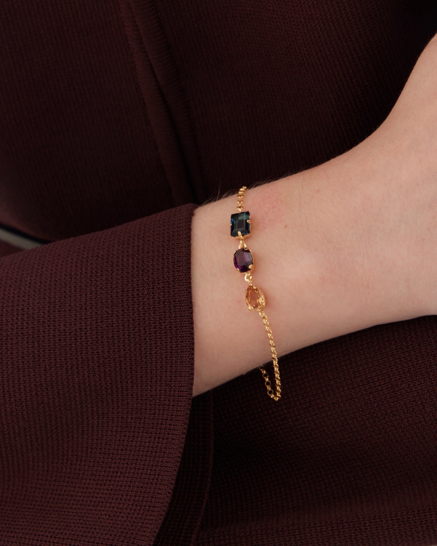 Pulsera Borea con cristal multicolor en Plata baño Oro