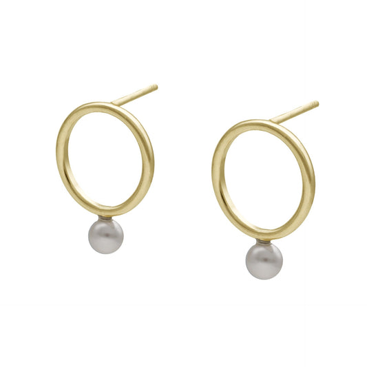 Pendientes cortos Perlite círculo perla en Plata
