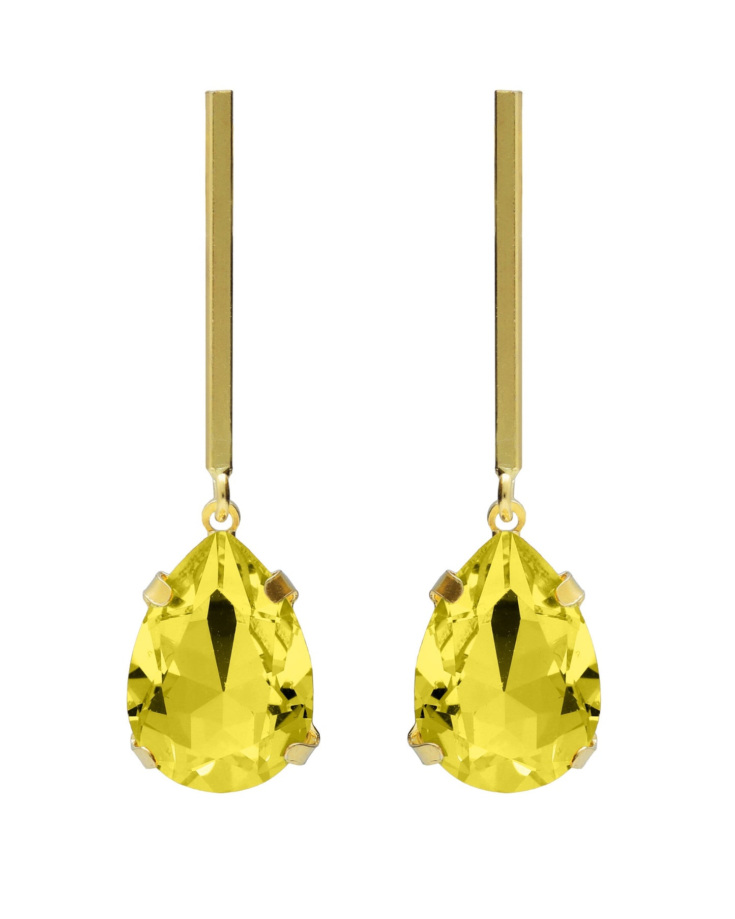 Pendientes largos Fleur lágrima con cristal en Plata baño Oro