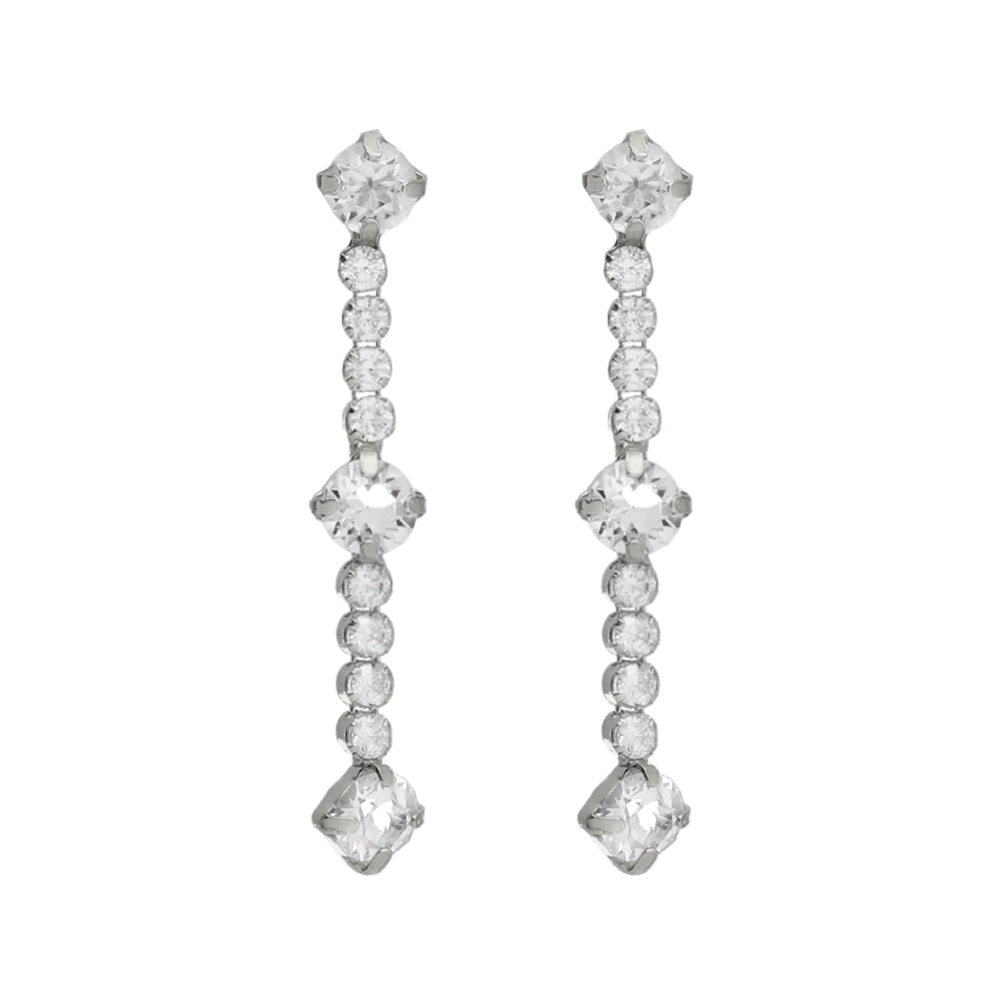 Pendientes largos Halo cristales riviere en Plata