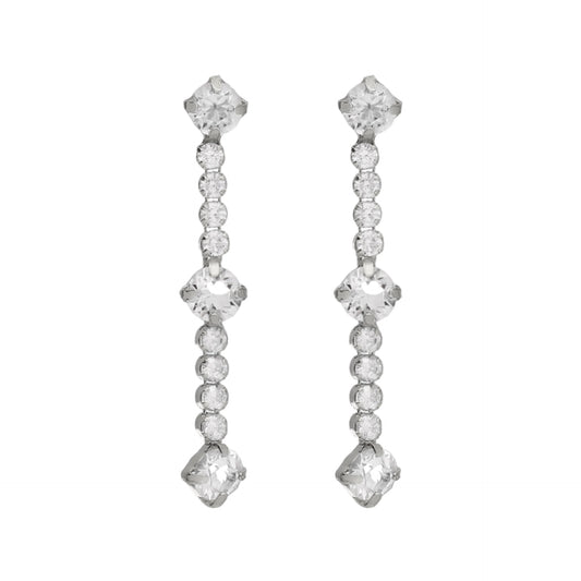Pendientes largos Halo cristales riviere en Plata