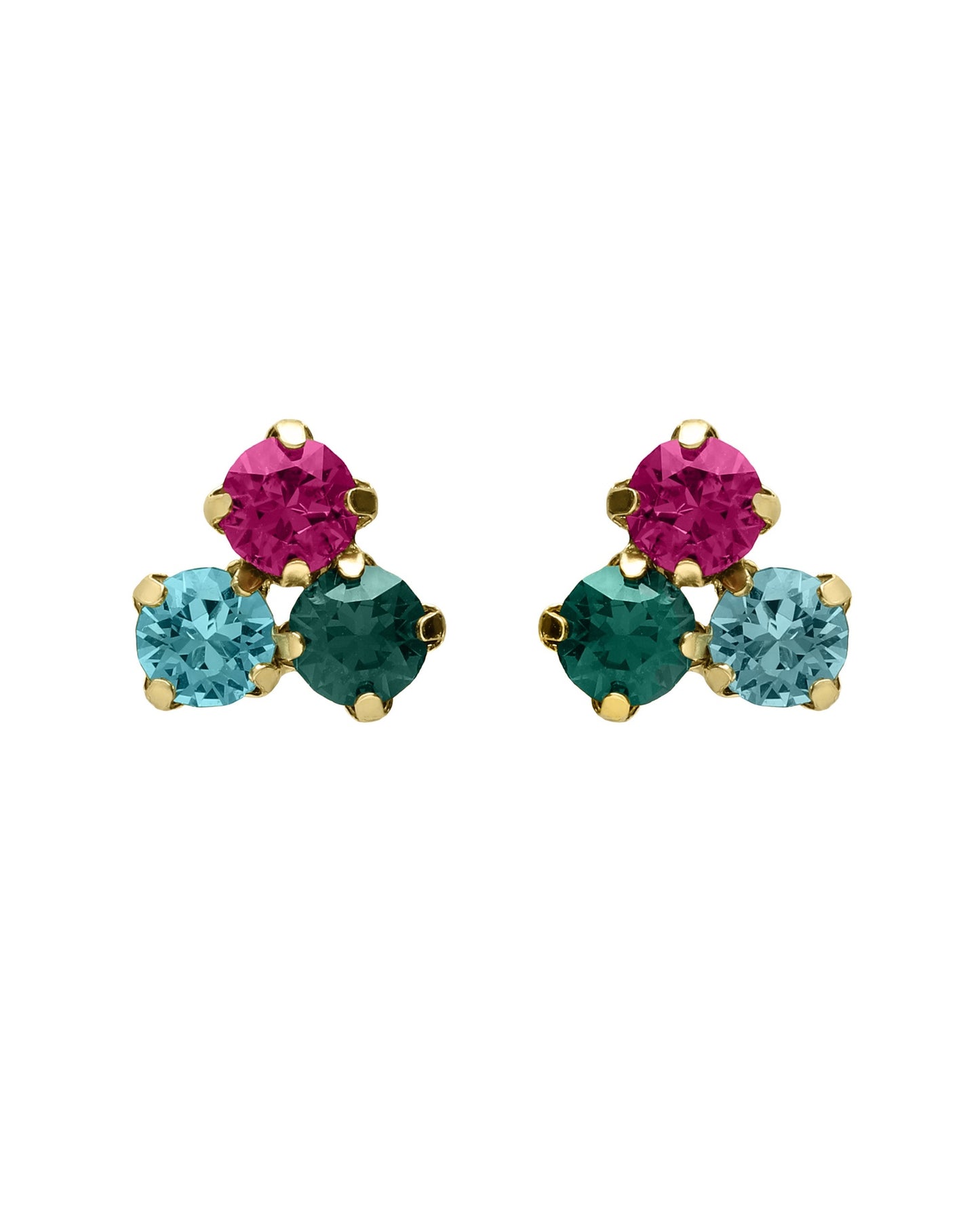 Pendientes botón Azure con cristal multicolor en Plata baño Oro