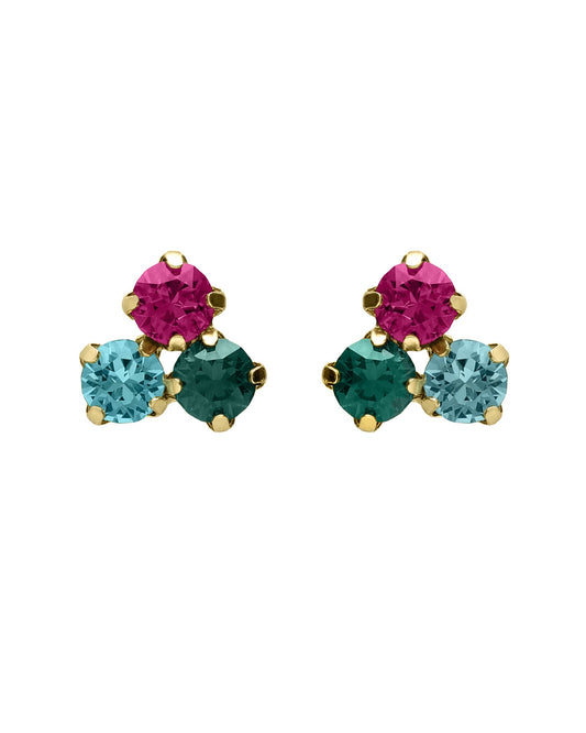 Pendientes botón Azure con cristal multicolor en Plata baño Oro