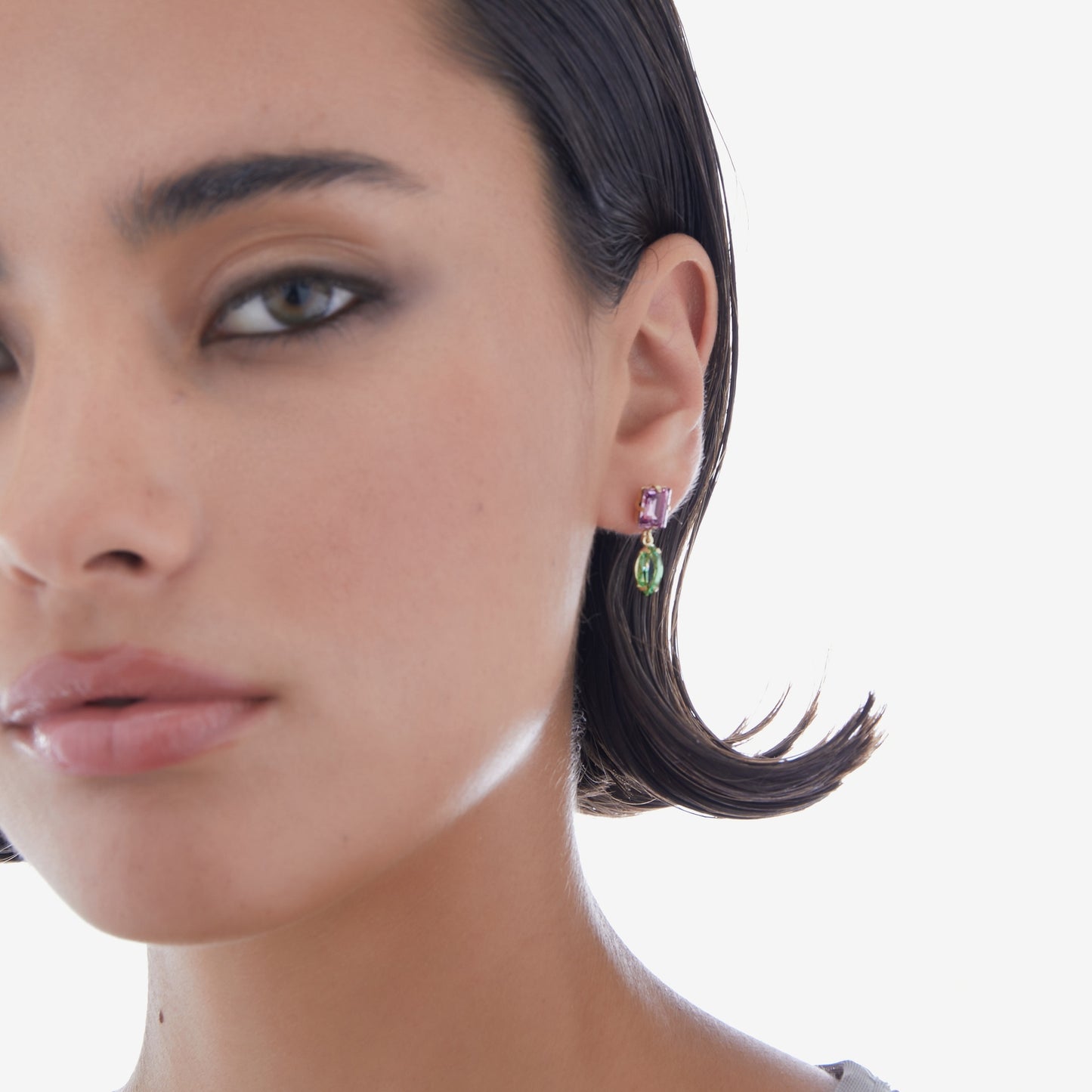 Pendientes cortos Passion cristal verde en Plata baño Oro