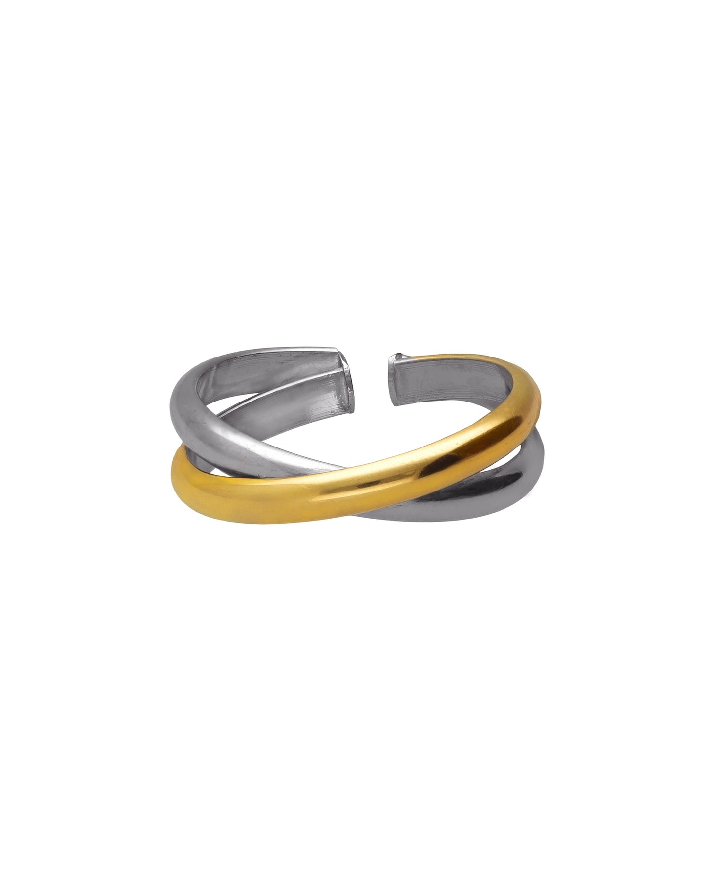 Anillo ajustable bicolor cruzado Nivola en Plata baño Oro y Rodio