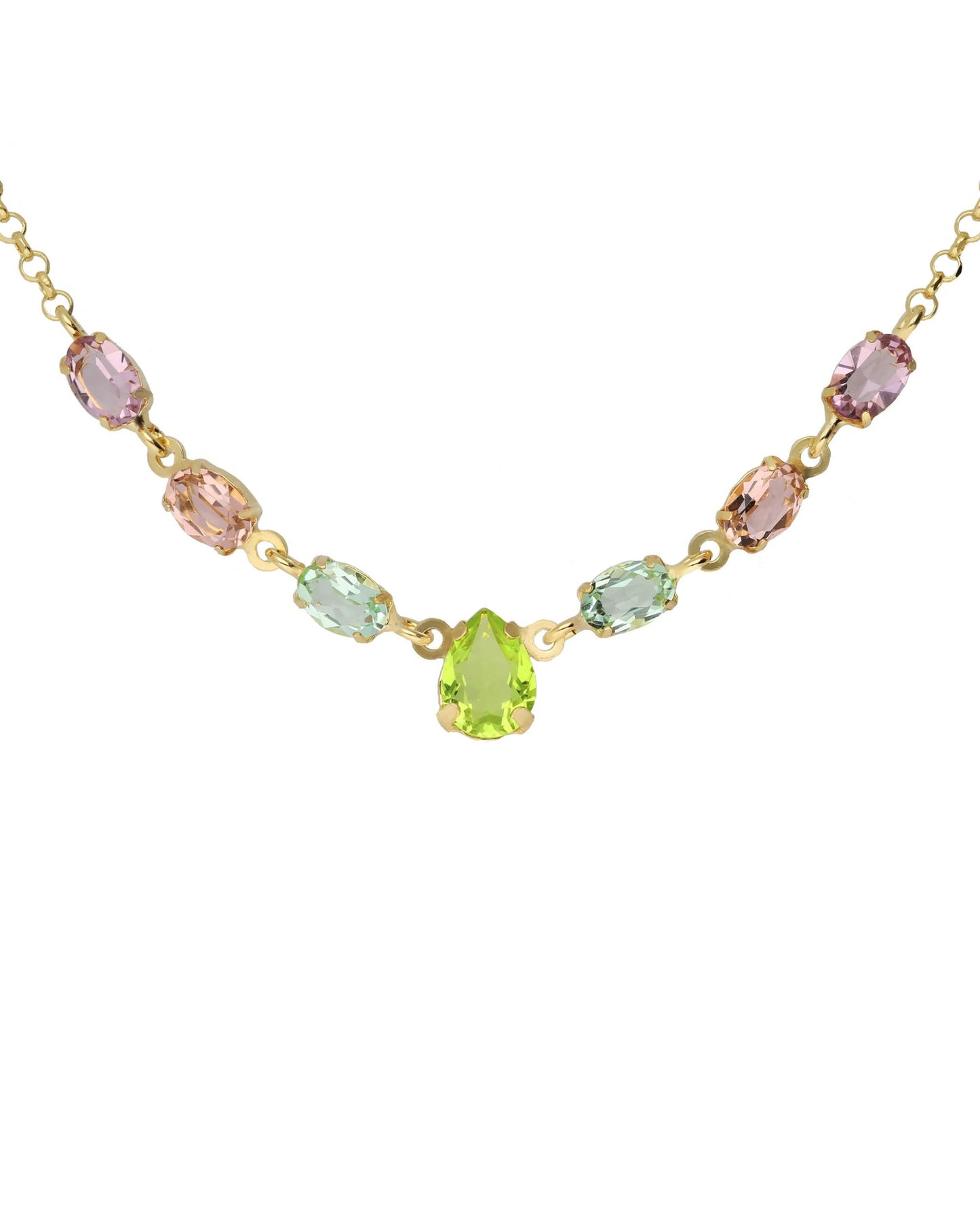 Gold plated sterling silver short necklace from Amalfi with multicolor crystal