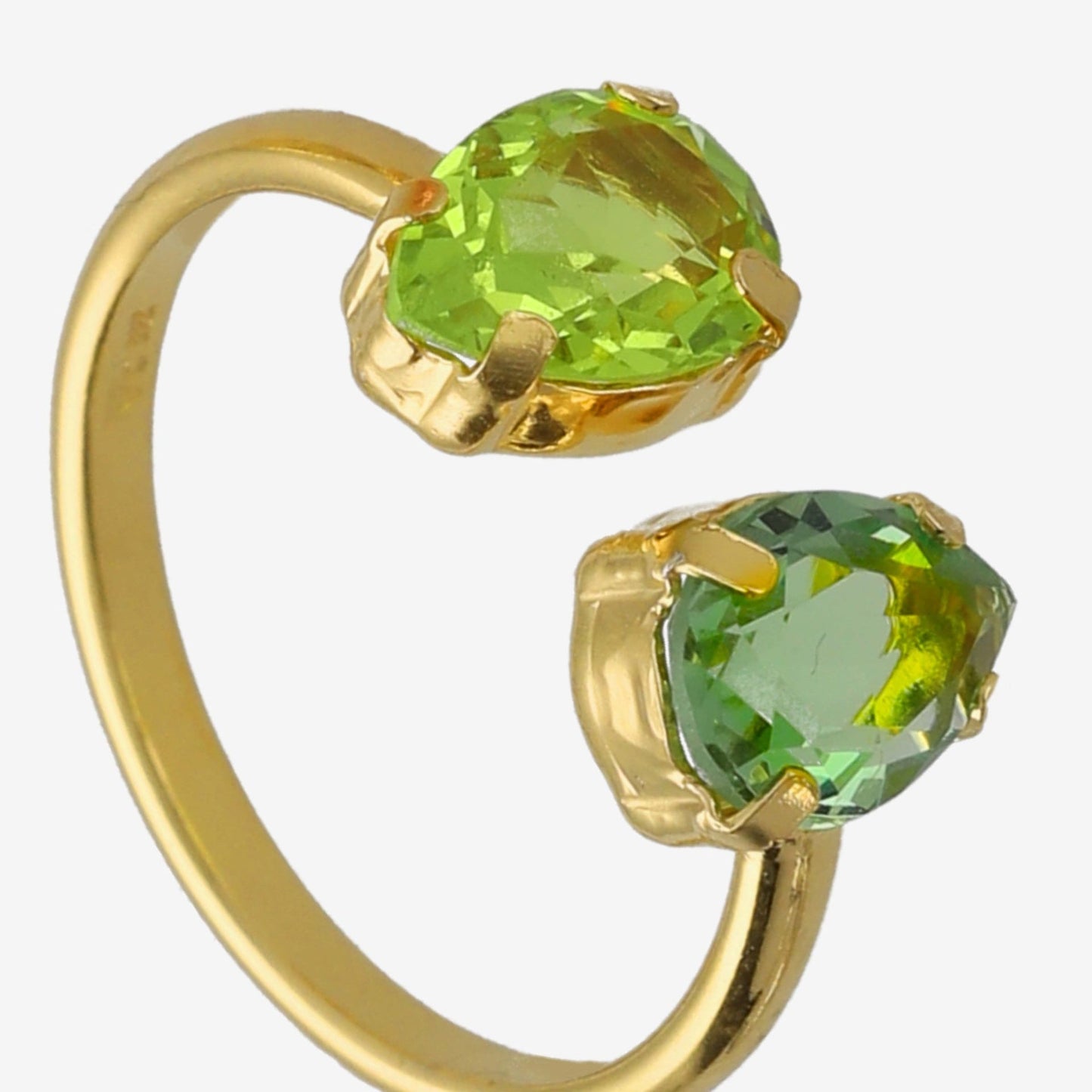 Anillo ajustable Glory lágrima cristal verde en Plata baño Oro