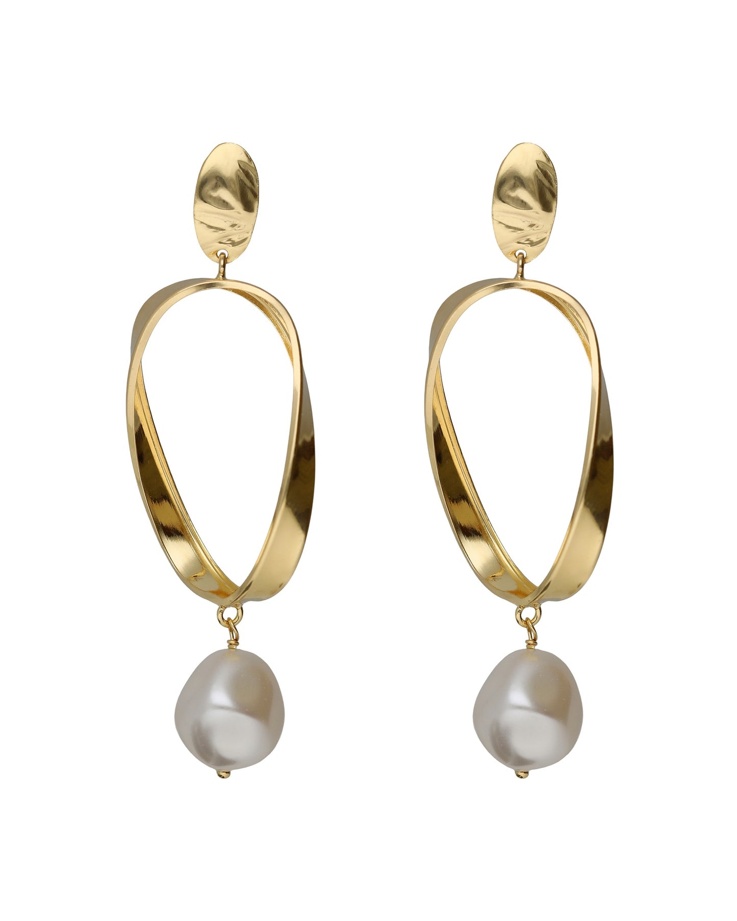 Pendientes largos espiral Sera con perla barroca en Plata baño Oro
