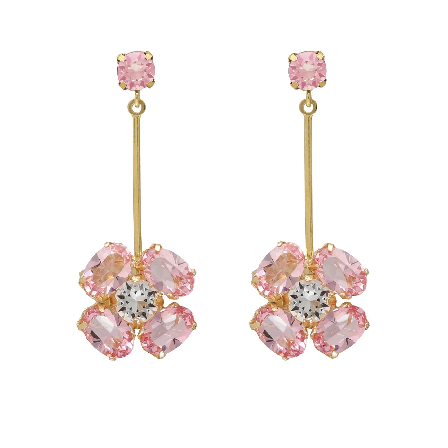 Pendientes cortos flor God Morgen con cristal en Plata baño Oro