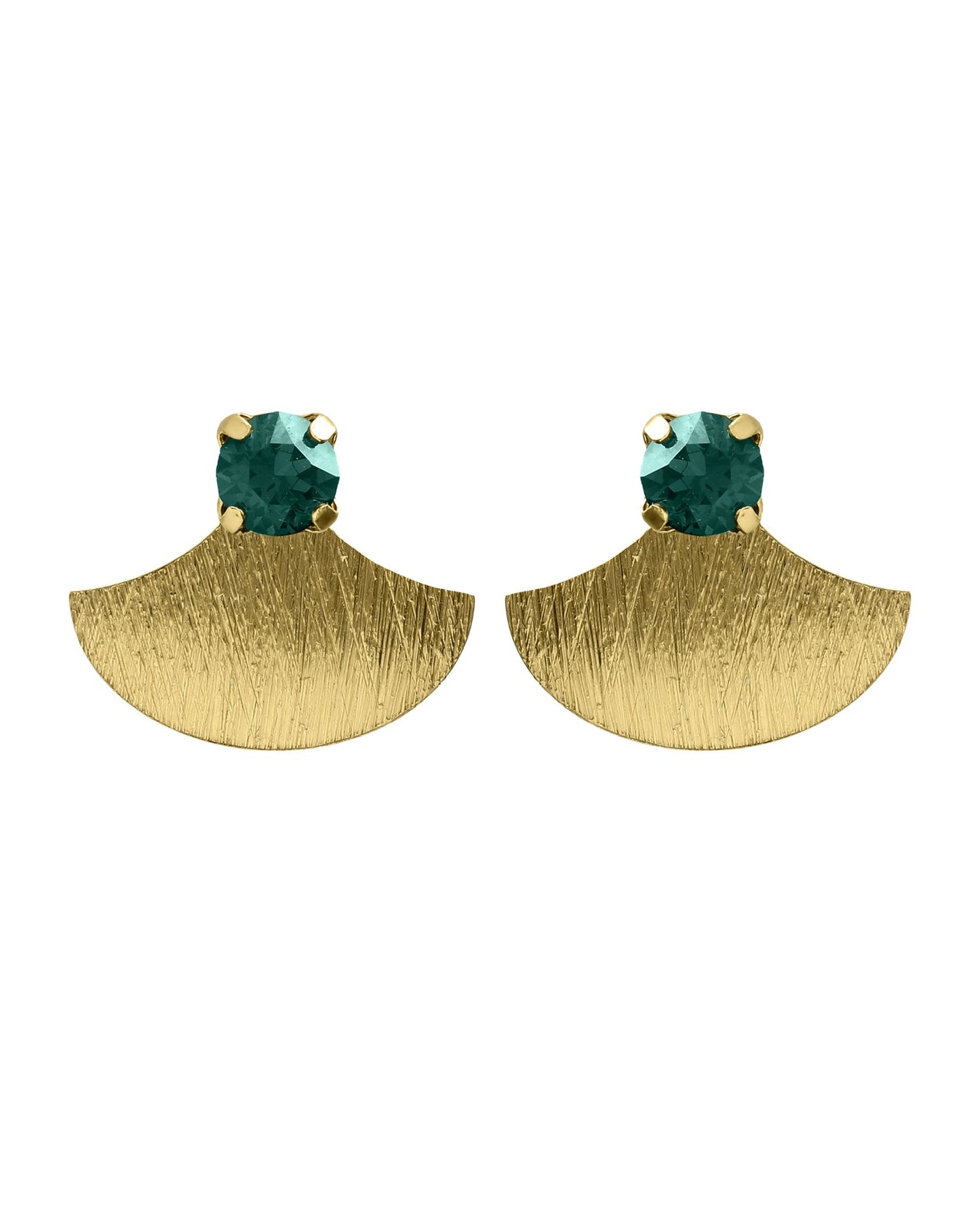 Pendientes botón Azure abanico textura con cristal verde en Plata baño Oro