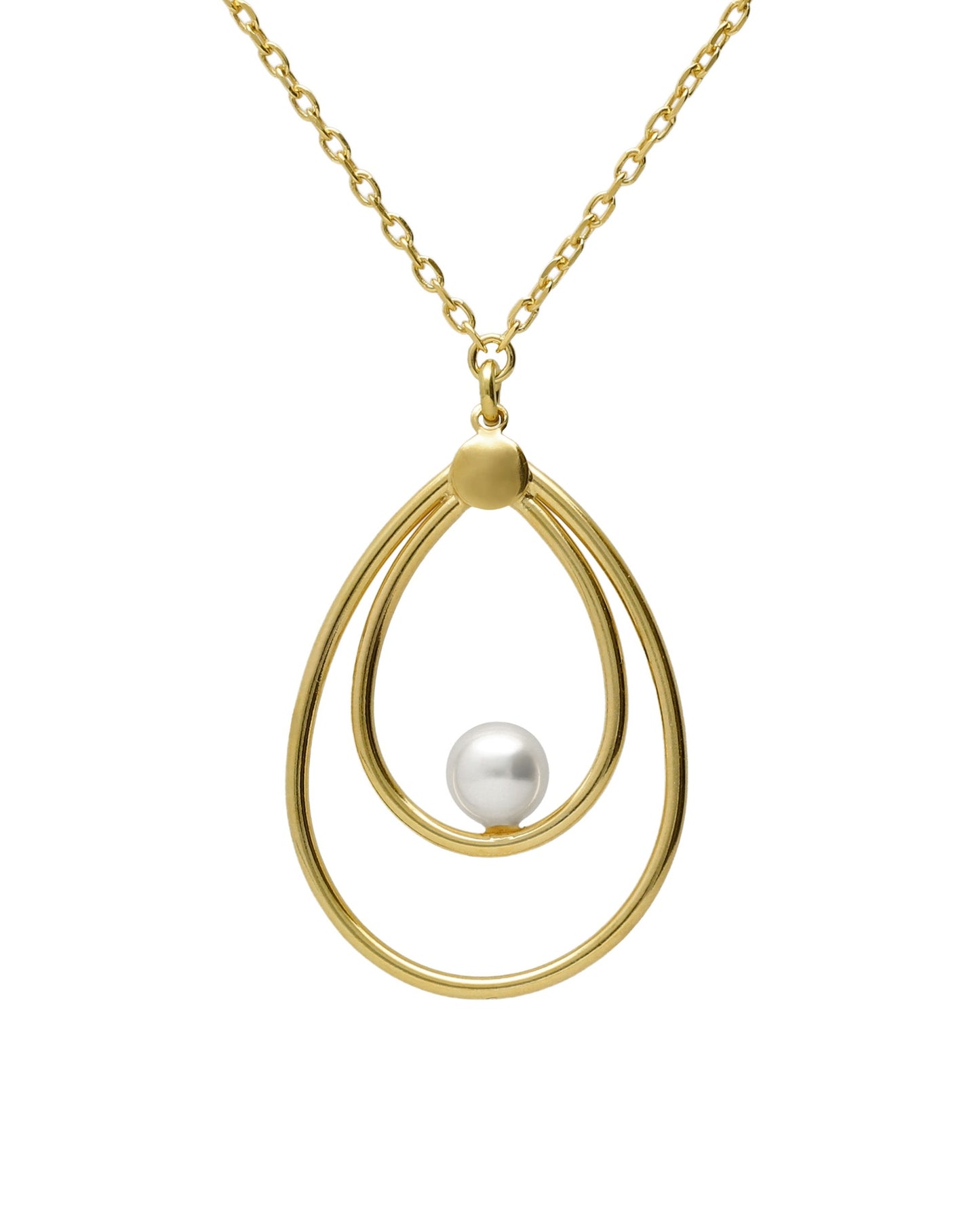 Collar largo Solene gota con perla en Plata baño Oro
