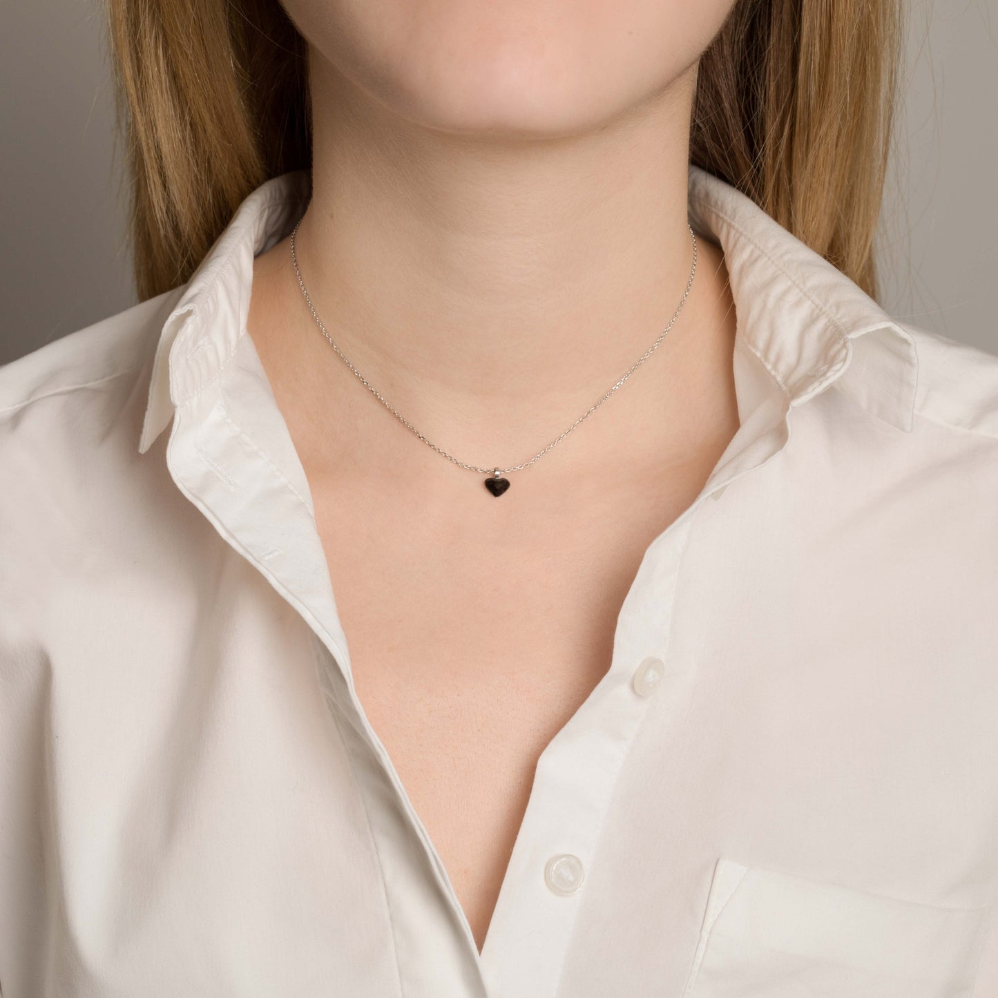 Collar corto Cuore corazón pequeño cristal en Plata baño Oro Rosa