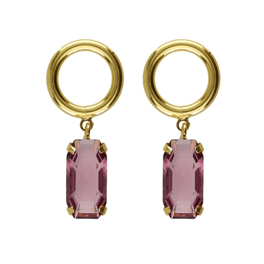 Pendientes cortos Inspire rectángulo cristal en Plata baño Oro